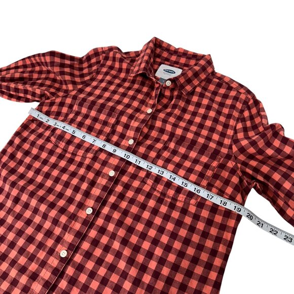 Old Navy Womens SZ M Marron/Coral Checkered Light Flannel Button-Down Shirt - Picture 5 of 12